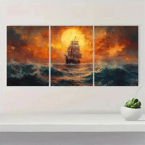 3pcs Vintage Seascape Art  Wall Art Set Canvas Unframed - High Quality Print 100% Australian Made Wall Canvas - Bella Home Decor