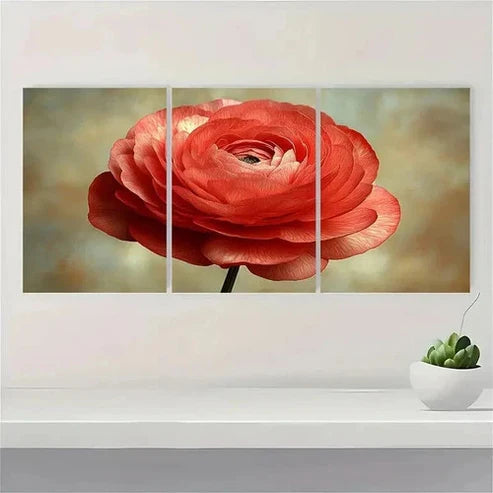 3pcs Red Ranunculus Flower Painting  Wall Art Set Canvas Unframed - High Quality Print 100% Australian Made Wall Canvas - Bella Home Decor