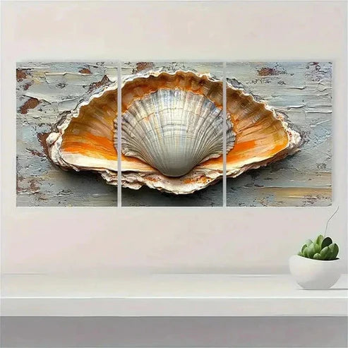 3pcs Seashell & Oyster Original Art Wall Art Set Canvas Unframed - High Quality Print 100% Australian Made Wall Canvas - Bella Home Decor
