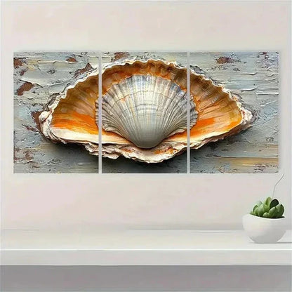 3pcs Seashell & Oyster Original Art Wall Art Set Canvas Unframed - High Quality Print 100% Australian Made Wall Canvas - Bella Home Decor