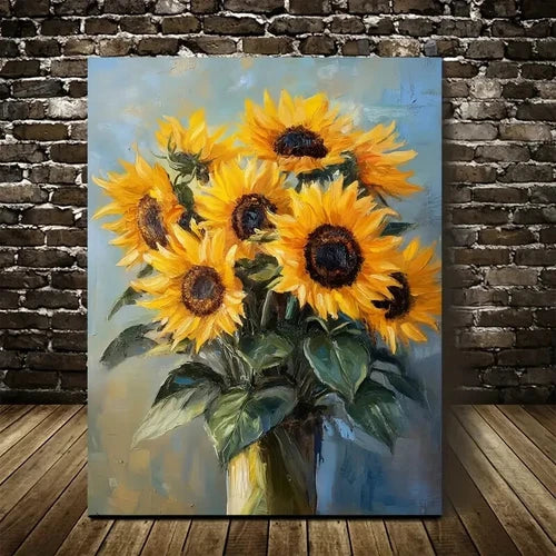 Beautiful Colorful Vibrant Sunflower Painting 40x60cm Metal Print Ready to Hang - Bella Home Decor