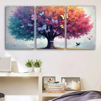 3pcs Vibrant Tree With Butterfly Wall Art Set Canvas Framed 50x70cm - High Quality Print 100% Australian Made Wall Canvas Ready to Hang