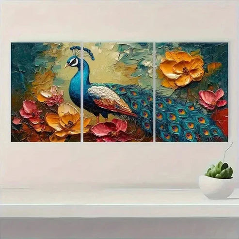 3pcs Vibrant Peacock Canvas Art Wall Art Set Canvas Unframed - High Quality Print 100% Australian Made Wall Canvas