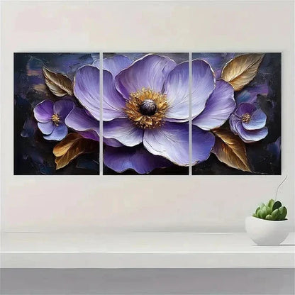 3pcs Flower Painting Print Purple Flower FP   Wall Art Set Canvas Framed 40x60cm - High Quality Print 100% Australian Made Wall Canvas Ready to Hang - Bella Home Decor