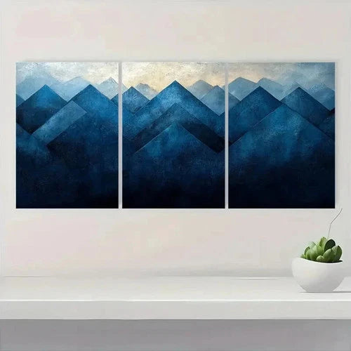3pcs Blue & Black Geometric Design PO Wall Art Set Canvas Framed 40x60cm - High Quality Print 100% Australian Made Wall Canvas Ready to Hang - Bella Home Decor
