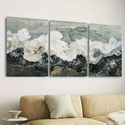 3pcs Blooming Faux Marble Wall Art Set Canvas Framed 50x70cm - High Quality Print 100% Australian Made Wall Canvas Ready to Hang - Bella Home Decor