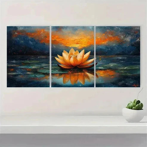 3pcs Lotus Pond Artwork for Lotus Painting Wall Art Set Canvas Unframed - High Quality Print 100% Australian Made Wall Canvas - Bella Home Decor