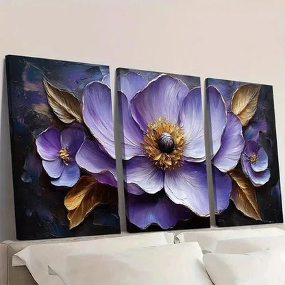 3pcs Flower Painting Print Purple Flower  Wall Art Set Canvas Unframed - High Quality Print 100% Australian Made Wall Canvas - Bella Home Decor