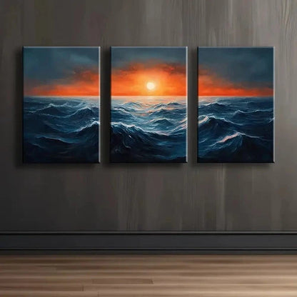 3pcs Abstract Ocean Waves And Sun Wall Art Set Canvas Framed 60x90cm - High Quality Print 100% Australian Made Wall Canvas Ready to Hang - Bella Home Decor