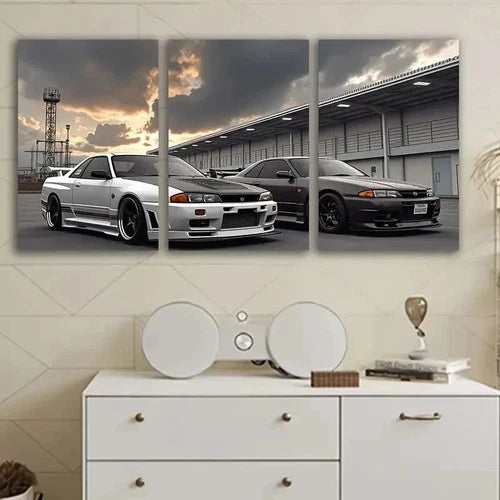 3pcs Vintage Car Spray Painted Art Wall Art Set Canvas Framed 60x90cm - High Quality Print 100% Australian Made Wall Canvas Ready to Hang