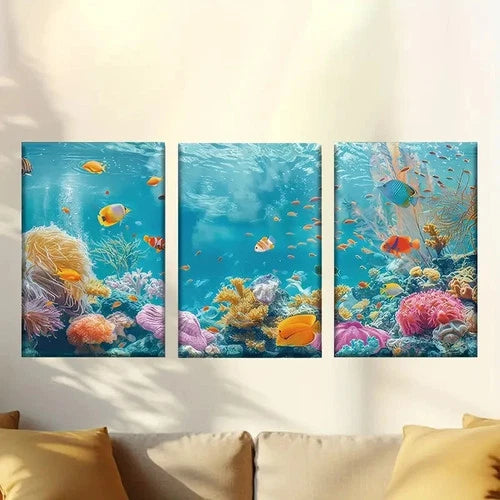 3pcs Coral Reef Canvas Vibrant Marine Life Wall Art Set Canvas Framed 40x60cm - High Quality Print 100% Australian Made Wall Canvas Ready to Hang - Bella Home Decor