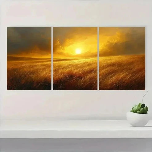 3pcs Sunset Grassland Canvas Art Wall Art Set Canvas Unframed - High Quality Print 100% Australian Made Wall Canvas