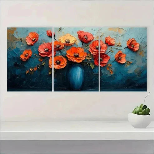 3pcs Red Orange poppies Artwork  Wall Art Set Canvas Unframed - High Quality Print 100% Australian Made Wall Canvas - Bella Home Decor