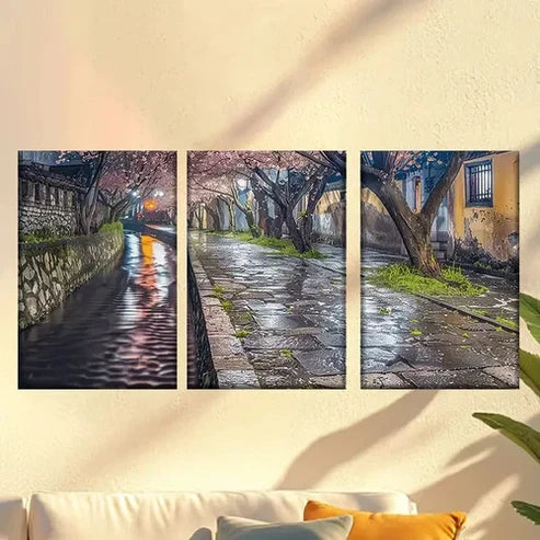 3pcs Charming Cherry Blossoms by the Water Wall Art Canvas Unframed – High Quality Print 100% Australian Made Wall Canvas - Bella Home Decor