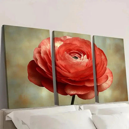 3pcs Red Ranunculus Flower Painting RT Wall Art Set Canvas Framed 40x60cm - High Quality Print 100% Australian Made Wall Canvas Ready to Hang
