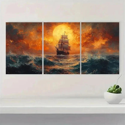 3pcs Vintage Seascape Art DT  Wall Art Set Canvas Framed 40x60cm - High Quality Print 100% Australian Made Wall Canvas Ready to Hang