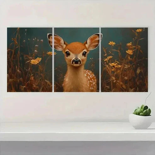 3pcs Little Deer Fine Art Print Wall Art Set Canvas Unframed - High Quality Print 100% Australian Made Wall Canvas