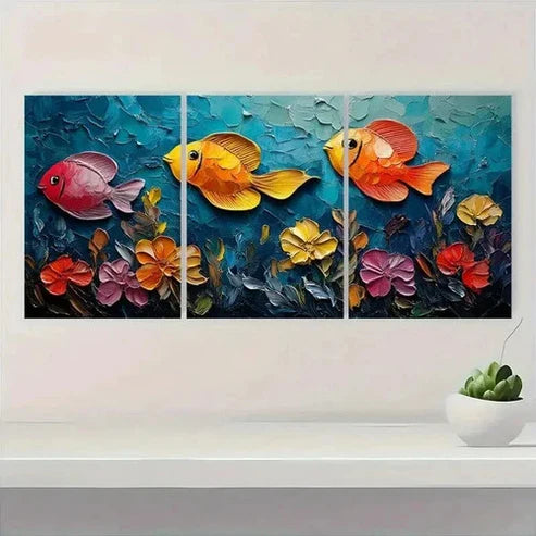 3pcs Vibrant Underwater Fish Wall Art Set Canvas Unframed - High Quality Print 100% Australian Made Wall Canvas