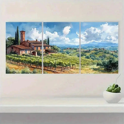 3pcs Italian Tuscan Vineyard Watercolor Art S Wall Art Set Canvas Framed 40x60cm - High Quality Print 100% Australian Made Wall Canvas Ready to Hang