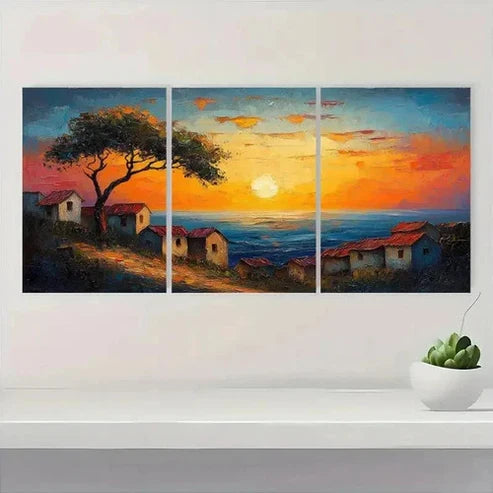 3pcs African Village Sunset Canvas Art Wall Art Set Canvas Unframed - High Quality Print 100% Australian Made Wall Canvas - Bella Home Decor