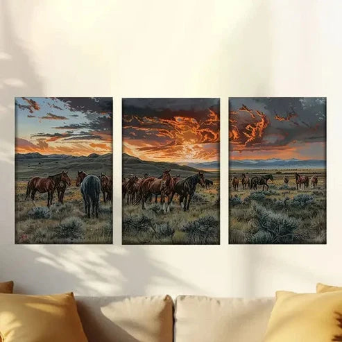 3pcs Horses on the Grassland Wall Art Canvas Unframed – High Quality Print 100% Australian Made Wall Canvas