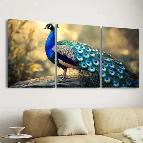 3pcs Peacock Vintage Wall Art Set Canvas Unframed - High Quality Print 100% Australian Made Wall Canvas - Bella Home Decor