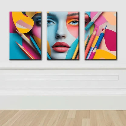 3pcs Abstract Female Face Artwork Wall Art Set Canvas Framed 60x90cm - High Quality Print 100% Australian Made Wall Canvas Ready to Hang - Bella Home Decor