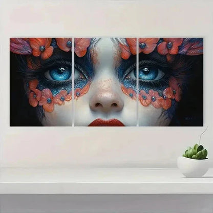 3pcs Vibrant Blue Eyes & Floral Design J Wall Art Set Canvas Unframed - High Quality Print 100% Australian Made Wall Canvas - Bella Home Decor