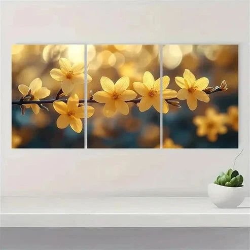 3pcs Flower Art Yellow Flower Art OL Wall Art Set Canvas Unframed - High Quality Print 100% Australian Made Wall Canvas