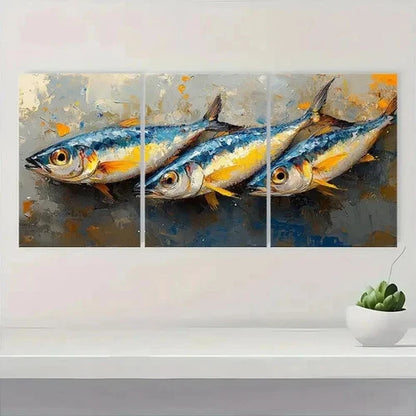 3pcs Vibrant Blue & Orange Fish KL  Wall Art Set Canvas Framed 60x90cm - High Quality Print 100% Australian Made Wall Canvas Ready to Hang