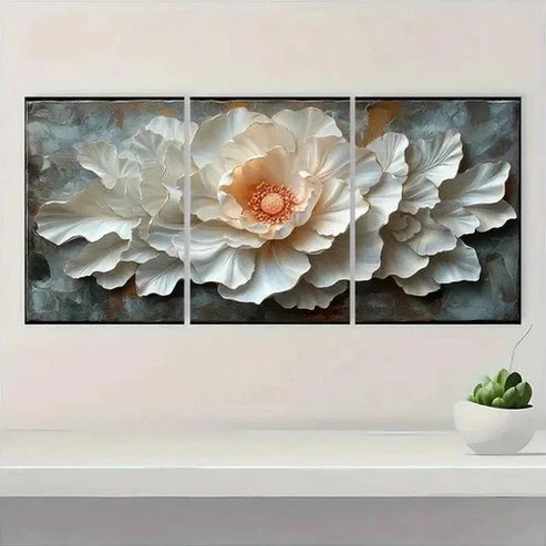 3pcs Featuring Beautiful White Floral Design Wall Art Set Canvas Unframed - High Quality Print 100% Australian Made Wall Canvas