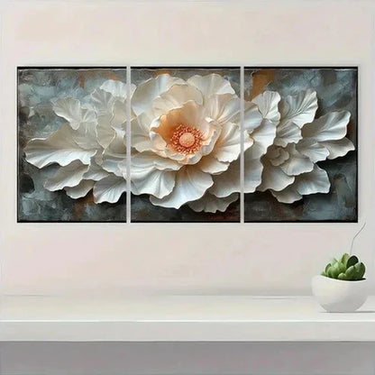 3pcs Featuring Beautiful White Floral Design Wall Art Set Canvas Unframed - High Quality Print 100% Australian Made Wall Canvas