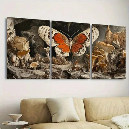 3pcs Bohemian Butterfly & Mushroom Wall Art Set Canvas Framed 60x90cm - High Quality Print 100% Australian Made Wall Canvas Ready to Hang - Bella Home Decor