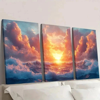 3pcs Blue Ocean Waves & Vibrant Sky S  Wall Art Set Canvas Framed 50x70cm - High Quality Print 100% Australian Made Wall Canvas Ready to Hang - Bella Home Decor