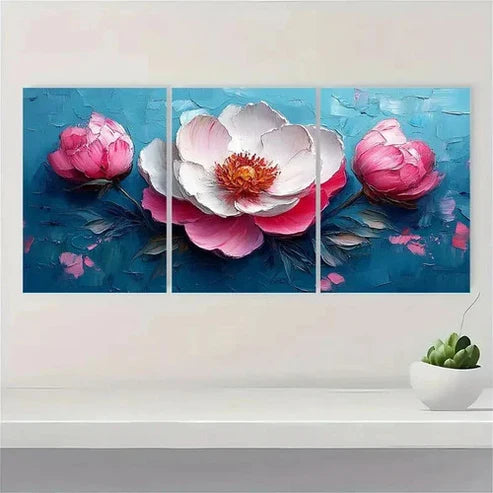 3pcs White Modern Peony Modern Flower Painting Wall Art Set Canvas Unframed - High Quality Print 100% Australian Made Wall Canvas
