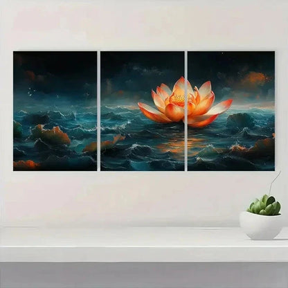 3pcs Lotus Art with Vibrant Colors D Wall Art Set Canvas Framed 50x70cm - High Quality Print 100% Australian Made Wall Canvas Ready to Hang
