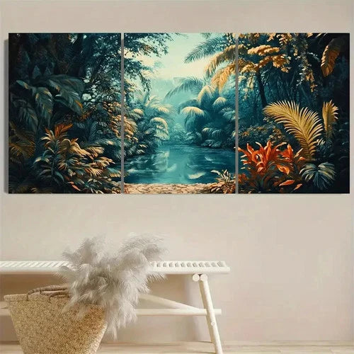 3pcs Vintage Tropical Jungle Wall Art Set Canvas Framed 40x60cm - High Quality Print 100% Australian Made Wall Canvas Ready to Hang