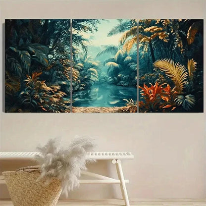 3pcs Vintage Tropical Jungle Wall Art Set Canvas Framed 40x60cm - High Quality Print 100% Australian Made Wall Canvas Ready to Hang