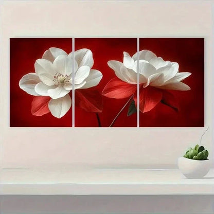 3pcs Vibrant Red & White Winkye Red Flower d Wall Art Set Canvas Framed 50x70cm - High Quality Print 100% Australian Made Wall Canvas Ready to Hang