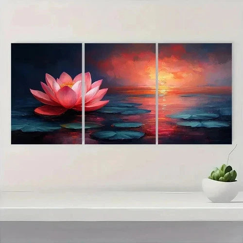 3pcs Lotus Art with Vibrant Colors Lines G Wall Art Set Canvas Framed 50x70cm - High Quality Print 100% Australian Made Wall Canvas Ready to Hang