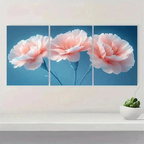 3pcs White Carnation Painting Print EY Wall Art Set Canvas Unframed - High Quality Print 100% Australian Made Wall Canvas