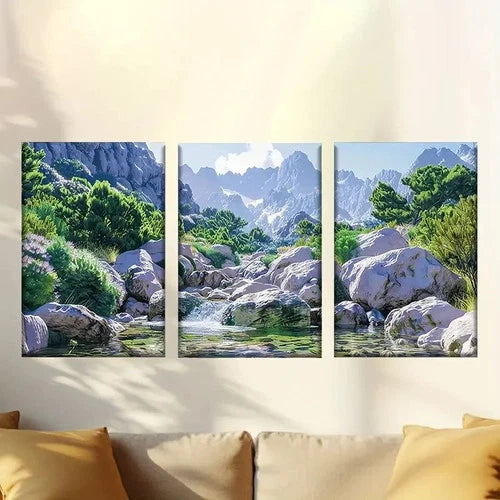 3pcs Green Mountains and Clear Waters Wall Art Set Canvas Framed 50x70cm - High Quality Print 100% Australian Made Wall Canvas Ready to Hang