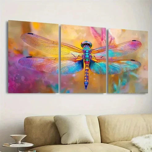 3pcs Vibrant Dragonfly Wall Art Set Canvas Unframed - High Quality Print 100% Australian Made Wall Canvas - Bella Home Decor