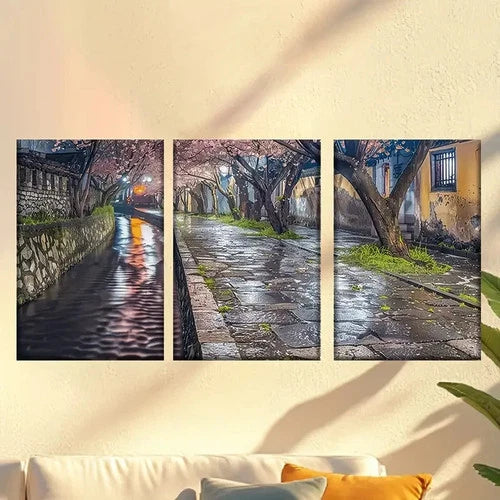 3pcs Charming Cherry Blossoms by the Water Wall Art Set Canvas Framed 60x90cm - High Quality Print 100% Australian Made Wall Canvas Ready to Hang - Bella Home Decor