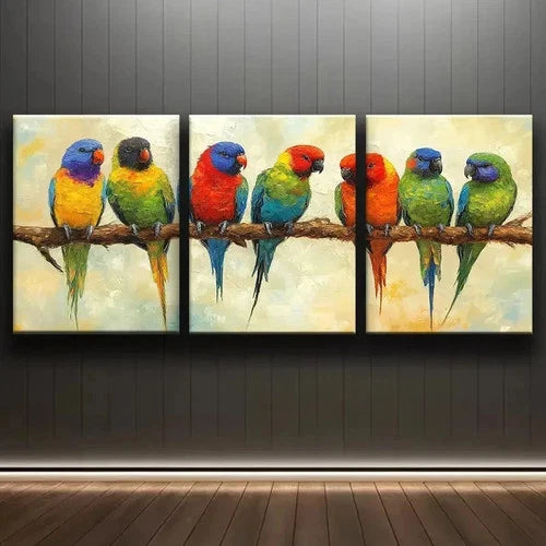 3pcs Birds Perched On A Branch Scene Wall Art Set Canvas Framed 60x90cm - High Quality Print 100% Australian Made Wall Canvas Ready to Hang - Bella Home Decor