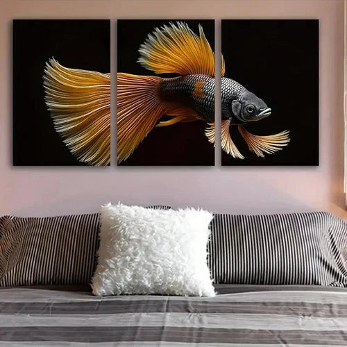 3pcs Golden Siamese Fighting Fish Wall Art Set Canvas Framed 50x70cm - High Quality Print 100% Australian Made Wall Canvas Ready to Hang - Bella Home Decor