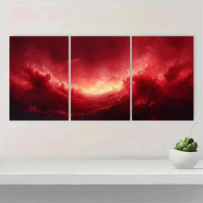 3pcs Red Abstract Print Red Abstract BO  Wall Art Set Canvas Framed 50x70cm - High Quality Print 100% Australian Made Wall Canvas Ready to Hang - Bella Home Decor