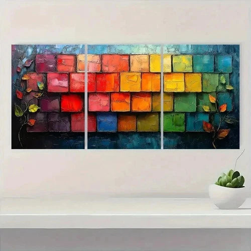 3pcs Abstract Colorful Blocks ER   Wall Art Set Canvas Framed 50x70cm - High Quality Print 100% Australian Made Wall Canvas Ready to Hang - Bella Home Decor
