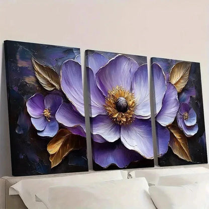 3pcs Flower Painting Print Purple Flower FP   Wall Art Set Canvas Framed 40x60cm - High Quality Print 100% Australian Made Wall Canvas Ready to Hang - Bella Home Decor