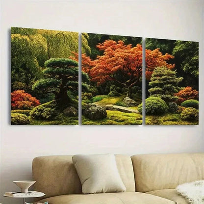 3pcs Japanese Trees Garden Wall Art Set Canvas Framed 40x60cm - High Quality Print 100% Australian Made Wall Canvas Ready to Hang